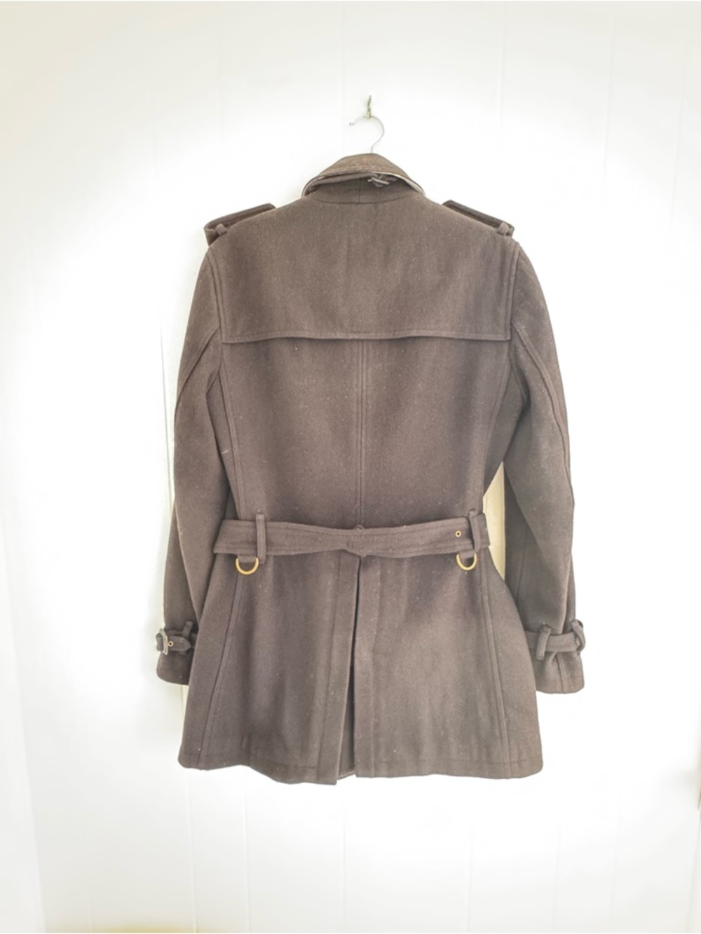 Burberry Brit Black Double-Breasted Wool Trench Coat with Belt - Picture 2 of 13